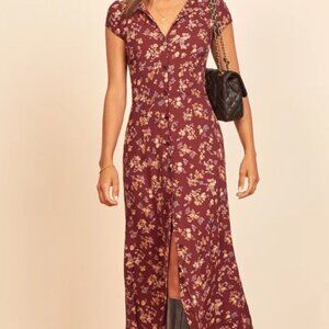 Reformation floral print dark red midi dress